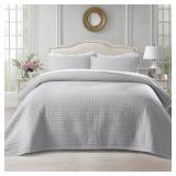 KASENTEX Queen XL Quilt Set 98\"x98\" â Soft Washed 3-Layer Lightweight Bedspread, Minimalist Nordic Design, All-Season Spring & Summer Quilt Set (1 Quilt + 2 Pillow Shams), Gull