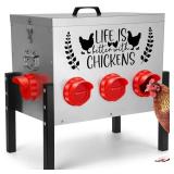 TGEYD 50LB Large Automatic Chicken Feeder â 8 Feeding Ports, No-Waste Poultry Feeder, with Adjustable Legs & Locking Lid