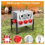 TGEYD 50LB Large Automatic Chicken Feeder â 8 Feeding Ports, No-Waste Poultry Feeder, with Adjustable Legs & Locking Lid