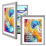 KINLINK 10x12.5 Kids Art Frame Set of 2, Solid Wood Kids Artwork Frames Changeable with Front Opening Hold 150 Pictures, Art Frames for Kids Art with Matï¼without Mat 10x12.5 Picture Frame Grey