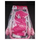 My First Baby Doll Stroller for Toddlers 3 Year Old Girls, Little Kids | Folding Baby Stroller for Dolls, Toy Stroller for Baby Dolls with Bottom Storage Basket, Foldable Frame, Canopy, Seatbelt