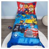 Paw Patrol Calling All Pups 4 Piece Toddler Bedding Set â Includes Comforter, Sheet Set â Fitted + Top Sheet + Reversible Pillowcase for Boys Bed, Blue
