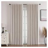Flyfun Blackout Curtains 96 Inches Long - 2 Panels, Thermal Insulated Drapes for Living Room/Bedroom, Rod Pocket/Linen (Natural, 52W x 96L)
