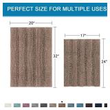 H.VERSAILTEX Bathroom Rugs Sets 2 Piece Non Slip Thick Shaggy Chenille Bathroom Rug Mat Set Extra Soft and Absorbent Striped Floor Rugs, Machine-Washable, Taupe Brown