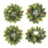 MINDELF 4 Pack Small Christmas Wreath, Mini Wreaths with Pine Needles and Pine Cones, Artificial Ring Wreaths Hanging Decoration Garlands for Home Table Kitchen Window Chair Wall Front Door