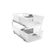 madesmart 2 Tier Bath Organizer, Undersink Storage with Sliding Drawers, for Cleaning Supplies, Pantry, Sponges, Bottles & Kitchen Essentials, Adjustable Dividers & Pull Out Sliding Baskets, Frost