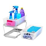 madesmart 2 Tier Bath Organizer, Undersink Storage with Sliding Drawers, for Cleaning Supplies, Pantry, Sponges, Bottles & Kitchen Essentials, Adjustable Dividers & Pull Out Sliding Baskets, Frost