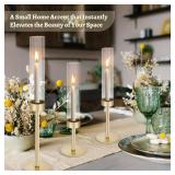 Gold Hurricane Glass Candle Holders: Cadhodenm Tall Glass Candlestick Holder for Wedding Set of 3 Brass Taper Candle Holders Modern Candle Sticks Holder for Table Centerpiece Party Christmas Home