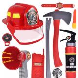 Liberty Imports 10 PCs Fireman Gear Firefighter Costume Role Play Career Dress Up Starter Toy Accessories Pretend Play Set with Helmet, Tools for Kids, Toddlers