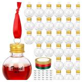 KaKaPops 30 Pieces Christmas Booze Balls, Christmas Tree Hanging Ornaments Clear Plastic Fillable Bulbs Pendant Ball with Screw Caps and Ribbons for Christmas Home Party Decor