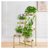 iDavosic.ly 5 Tier Large Plant Stand Indoor, 10 Inch Wide Tall Corner Metal Plant Stands Outdoor for Multiple Plants, Folding Tiered Flower Display Holder Rack Shelf, Gold