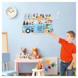 for Tonies Magnetic Floating Shelf, for Toniebox Figures Storage Display Shelf, Car-Shaped Wooden Kids Room Decor Easy Install Wall-Mounted Nursery Organizer