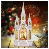 Church Snow Globe Lighted,Christmas Snow Lantern,Angel holy Family Nativity Christmas Eve Glitter Snow Globe with Musical,Christian Decorations Indoor,2 Way Powered