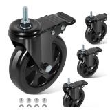 BZOLIHEU Caster Wheels 5 Inch, Swivel Threaded Stem Casters Set of 4 Heavy Duty 2400lbs, UNC 3/8\" -16 x 1 (Stem Diameter 3/8\", Stem Length 1\") Locking Casters Wheels Black