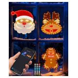3Pack 12in Smart Christmas Window Lights Decorations with Remote/App, Lighted Santa Face, Reindeer, Gingerbread Man, Timer, Music Sync, Dimmer, Holiday Indoor Outdoor Wall Door Glass Decorations