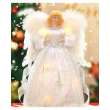 YULISKY Angel Christmas Tree Topper, 12.6\" White Angel Treetopper, 10-Light Angel Tree Topper with Wings, Indoor Christmas Decors, Xmas Home Ornaments (White)