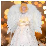 YULISKY Angel Christmas Tree Topper, 12.6\" White Angel Treetopper, 10-Light Angel Tree Topper with Wings, Indoor Christmas Decors, Xmas Home Ornaments (White)