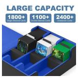 Mlikero Card Deck Case, 1800+ Trading Card Storage Box with 10 Dividers and 3 Foam Stoppers, Leather Magnetic Closure Commander Deck Box Fit for YuGiOh, MTG and Sport Cards(Black&Blue)