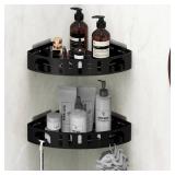 DivaDwell Depot Adhesive Corner Shower Shelf No Drill | Rust-Proof Aluminum Alloy Stick On Bathroom Organizer with Shaving Holder for Shampoo, Conditioner, Soap, Razors Black 2Pack