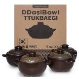 DDasiBowl â 4-Pack Korean Clay Pots (17oz / 500ml) with Lids & Handles â Ttukbaegi Stone Bowls for Cooking Bibimbap, Donabe Style Korean Clay Cookware â Oven & Stovetop Safe
