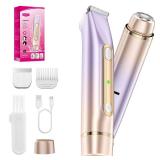 PVBKZ 2 in 1 Bikini Trimmer for Women, Dual Head Electric Razor, IPX7 Waterproof Wet/Dry Use Women Electric Shaver, Painless Body Facial Hair Remover for Bikini Legs Arm Underarm