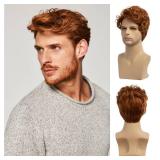 Beweig Men Wigs Short Orange Wig Synthetic Heat Resistant Natural Halloween Cosplay Hair Wig