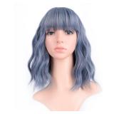 VCKOVCKO Wavy Wig Short Bob Wigs With Air Bangs Shoulder Length Women