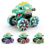 Intoypad Green Dino Monster Truck â LED Light-Up Press and Go Toy Car for Toddlers Age 2 3 4 5 â Dinosaur Truck with Flashing Wheels and Chomping Mouth for Boys and Girls