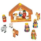 Fun Express Mini Christmas Nativity Set Stable with Jesus Mary Joseph Wisemen - 9 Pieces Red, Blue, Green, Beige, Brown