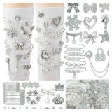 DoDoBeads 55 Pcs Silver Shoe Charms for Sneakers, Silver Junk Socks Charms Kit, Pearl and Rhinestone Sock Charm with Safety Pins, DIY Accessories for Decorating and Personalizing Socks Shoes Hats
