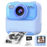 Kids Instant Digital Cameras for Boys and Girls, 1080P HD Dual-Lens Selfie Digital Camera with Print Paper & 32G Card, Christmas Birthday Gifts Toys for Toddler and Teenagers Age 3-16 Years Old