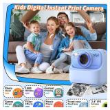 Kids Instant Digital Cameras for Boys and Girls, 1080P HD Dual-Lens Selfie Digital Camera with Print Paper & 32G Card, Christmas Birthday Gifts Toys for Toddler and Teenagers Age 3-16 Years Old