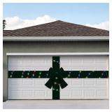 CraftyDream Giant Christmas Garage Door Bow Decoration with Light Large Velvet Christmas Ribbon Bow Garage Door Banner Cover for Xmas Indoor Outdoor Home Party Decoration, 26.25 x 11.81 ft(Green)