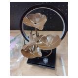 AOZITA Tabletop Fountain, Indoor Waterfall Fountain, Small Home DÃ©cor Zen Relaxation Soothing Sound Machine for Office, Living Room, or Bedroom, Bronze Metal Lotus with HBird, River Rocks, Round LE