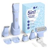 KINGTEE 5-in-1 Electric Bikini Trimmer for Women â IPX7 Waterproof Shaver, Cordless Body & Facial Razors for Women, Ceramic Blades, USB-C Rechargeable, Painless Hair Removal Kit (Blue)