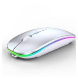 WREANU Wireless Bluetooth Mouse Rechargeable Laptop Mice with LED Lights Silent Slim Use(BT5.2 and 2.4G Portable USB Receiver)Dual Mode Computer Mouse for Laptop/iPad/Tablet/Apple/Computer/Mac(Silver)