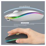 WREANU Wireless Bluetooth Mouse Rechargeable Laptop Mice with LED Lights Silent Slim Use(BT5.2 and 2.4G Portable USB Receiver)Dual Mode Computer Mouse for Laptop/iPad/Tablet/Apple/Computer/Mac(Silver)