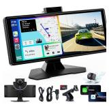 Portable Wireless Carplay Screen for Car: 10.26\" HD Car Tablet Compatible with Apple Carplay Android Auto Stereo Touchscreen with 4K Dash Cam/Backup Camera/GPS Navigation/Mirror Link