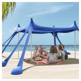 Gardentime Beach Tent Canopy Sun Shelter 10x10ft UPF50+ Protection Portable Sun Shade Tent with 8 Sandbags, 4 Poles, 2 Sand Shovels, Ground Peg for Outdoor Backyard Camping Fishing Picnic Navy Blue
