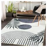 RoomTalks Mid Century Modern Living Room Rug Washable 5x7 Rug, Black Boho Cute Aesthetic Area Rugs Carpet for Bedroom Dining Room Office, Vintage Abstract Leaves Thin Indoor Entryway Carpet