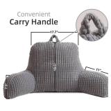 A Nice Night Reading Pillow Bed Wedge Large Adult Children Backrest with Arms Back Support for Sitting Up in Bed/Couch for Lounging Bedrest,Waffle Stereoscopic Design,Grey