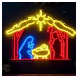 Retisee Christmas Neon Sign Lighted Nativity Scene Neon LED Sign Colorful Light up Jesus Lights Nativity Wall Window Decor for Bedroom Christmas Party Birthday Gifts