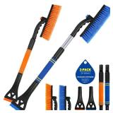 2Pack Ice Scrapers for Car Windshield, 2-in-1 Snow Scraper and Snow Brush for Car SUV Truck, Car Ice Windshield Scraper for Ice and Snow with 360Â° Pivoting Brush and Ergonomic Foam Grip Blue Orange
