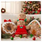 Thyle 4 Pcs Gingerbread Christmas Throw Pillows Plush Gingerbread House Men Women Donut Shaped Pillow for Bed Christmas Decoration Winter Holiday Party Bedroom Cushion Decor