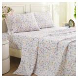 MUXHOMO Queen Size 4 Piece Sheet Set, Soft & Breathable Sheet for Bedroom with Deep Pocket Up to 16\", Wrinkle-Free & Cooling Bed Sheet with Flat Sheet, Fitted Sheet & Pillowcases - Flower Scroll