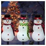 Christmas Pathway Lights Outdoor Decoations, Solar LED Snowman Stake Lights, Waterproof Walkway Landscape Light for Winter Yard, Garden Decor (Cool White, 3 Pack)