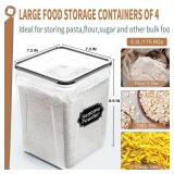 PRAKI Large Airtight Food Storage Containers 5.2L / 195oz, 4pcs Pantry Kitchen Organizers and Storage for Flour, Sugar, Baking Supplies, BPA Free, Plastic Flour Containers with 20 Labels & Maker