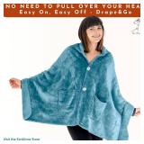 Fleece Poncho Blanket -Drape and Go No Sleeves- Lightweight Wrap Shawl - Wearable Blanket - Gift for Grandma and Mom (Royal Sky)