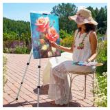 Art Easel Stand for Painting or Sign, Portable Adjustable 66 inches Display Tripod Artist Floor Aluminum Metal Easel with 1 Bag for Table-top/Floor Drawing, Sturdy for Canvases Displaying - Silver