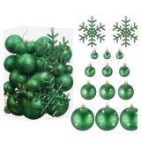 Syhood 62 Pcs Glitter Christmas Ball Ornaments Bulk Plastic Snowflakes Shatterproof Christmas Tree Ornament Set for Xmas Holiday Party Decorations(Glitter Green)
